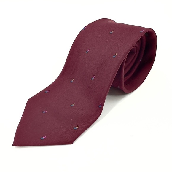 YSL Yves Saint Laurent 100% Silk Tie Burgundy Red Mini Paisley Made In Italy